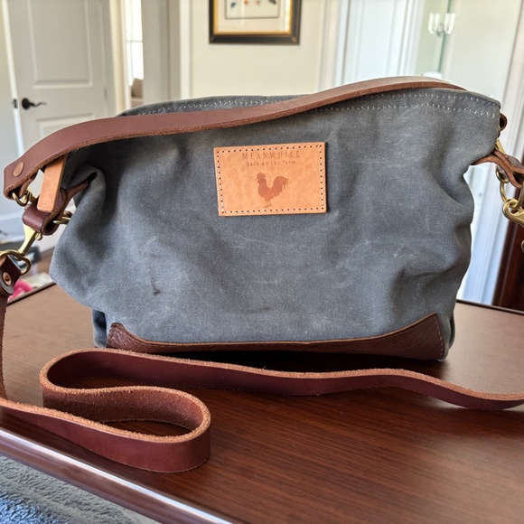 Meanwhile Back on the Farm Slate Blue Waxed Canvas Tote - Picture 1 of 5